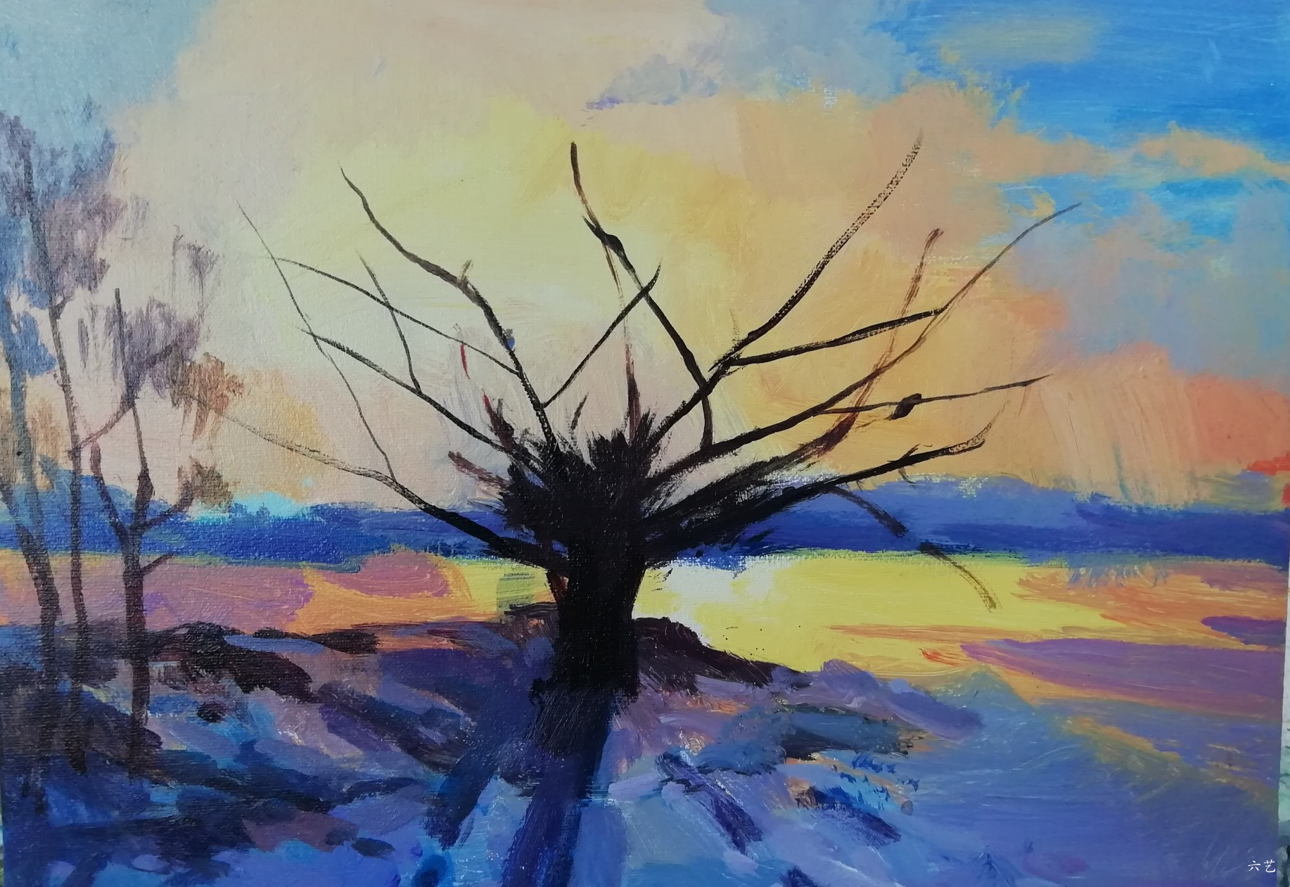 孤独的枯树                            油画